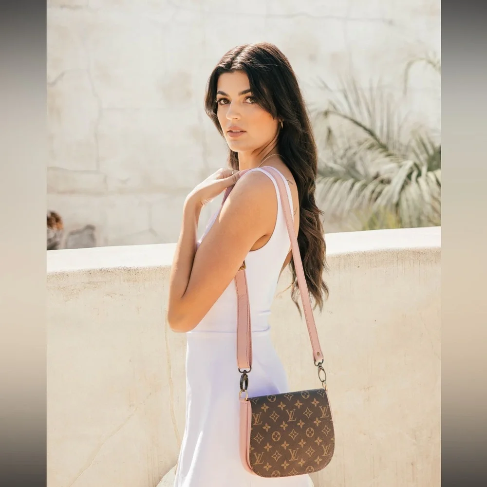 LV monogram and pink leather crossbody bag - Picture 4 of 12
